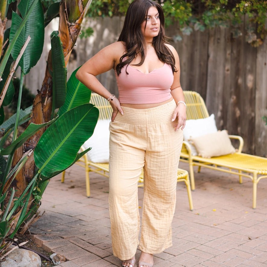 Perfect Plus size pants for summer, elastic wide waist, wide leg cotton pants are great for a day at the beach or a night out.  Dress them up or dress them down.  Super comfortable and versatile.  Sizes small - plus