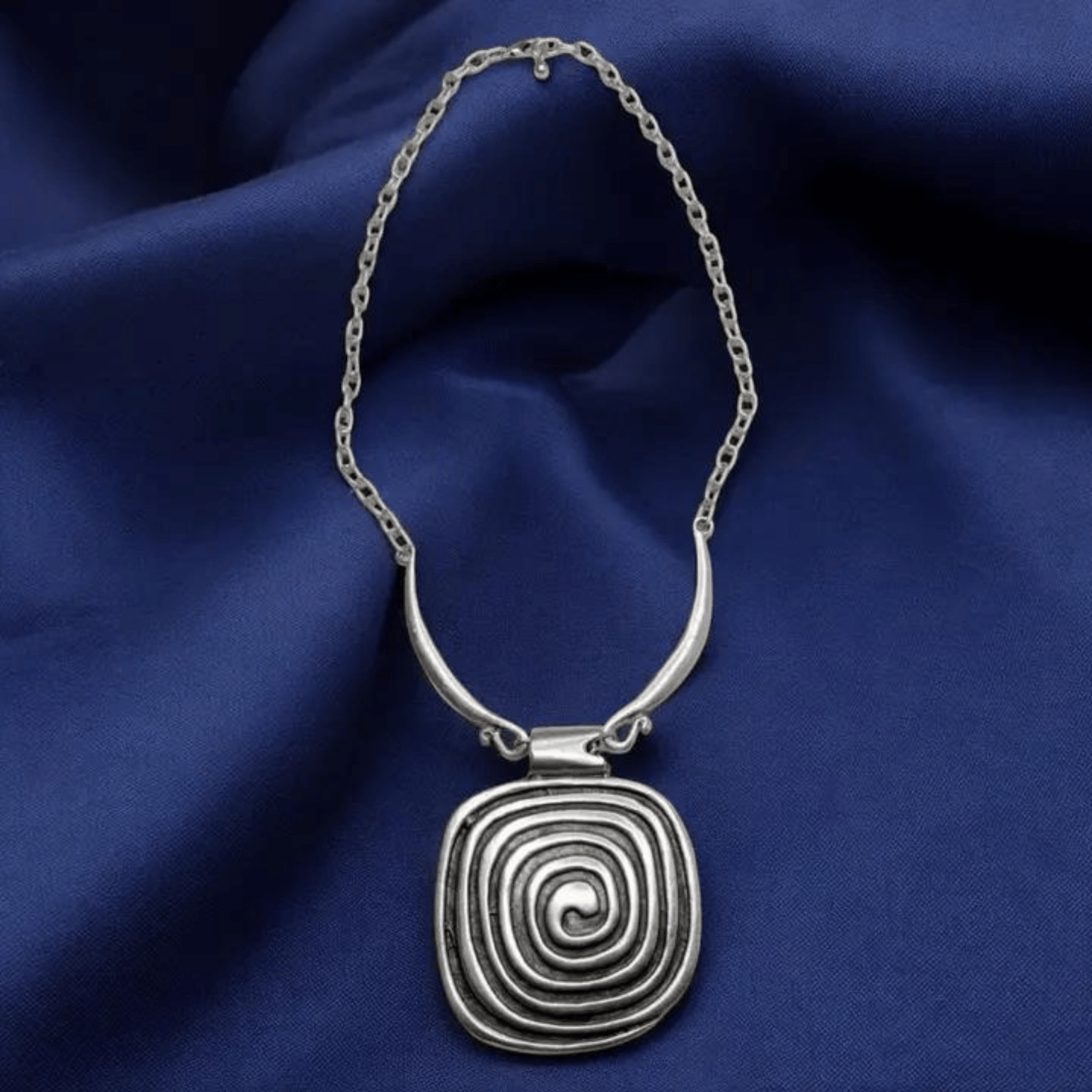 SWIRL PENDANT BOHO PEWTER NECKLACE