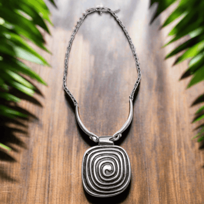 SWIRL PENDANT BOHO PEWTER NECKLACE