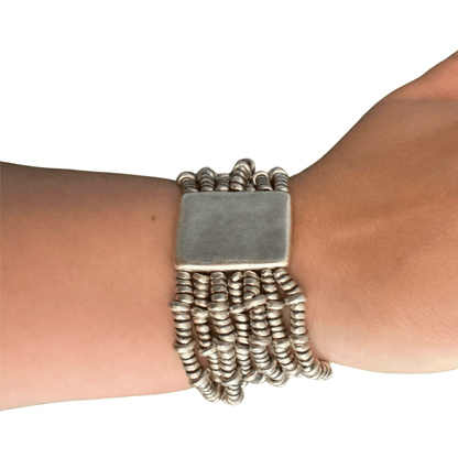 BOHO SQUARE MULTI CHAIN STRETCH PEWTER BRACELET