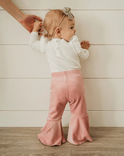 Pleated Velour Bell Bottoms - Lollipop Pink Boho Bell Bottom Pants