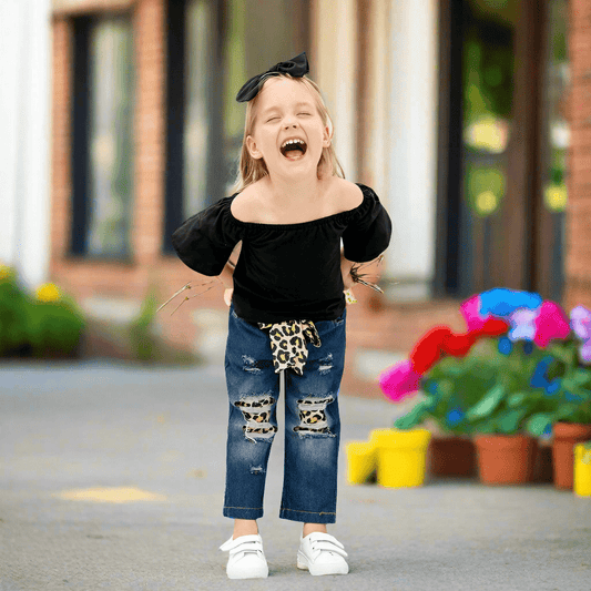 3-piece Baby Top and Leopard Print Jeans with Headband Set