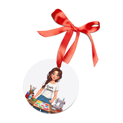 CRAFT QUEEN ACRYLIC ORNAMENT WITH RED RIBBON Acrylic