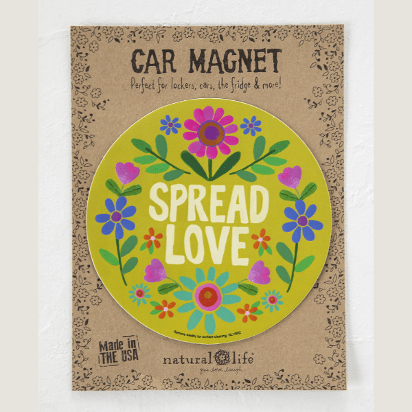 Spread love car magnet for positive vibes on the road Inspirational magnetic car decal for spreading love and kindness Heartwarming car magnet for promoting positivity while driving Colorful spread love car magnet for vehicles Car magnet with uplifting message for drivers Magnetic bumper sticker with love-themed design for cars Spread love magnetic car sign for happy driving