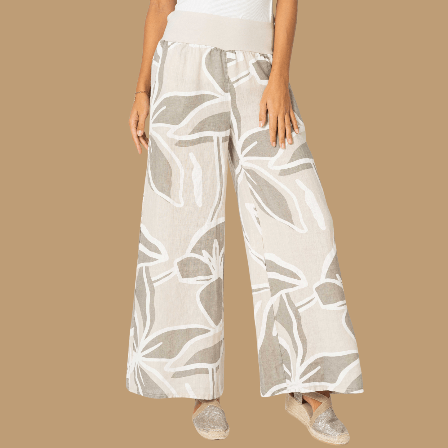 Palazzo floral pants
Relaxed fit pants
Trendy pants
Bohemian pants
High-waisted pants
Flowy pants
Designer wide leg pants
Statement pants