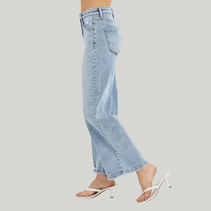 JEANS - LIGHT DENIM TUMMY CONTROL HIGH RISE CROP WIDE JEANS