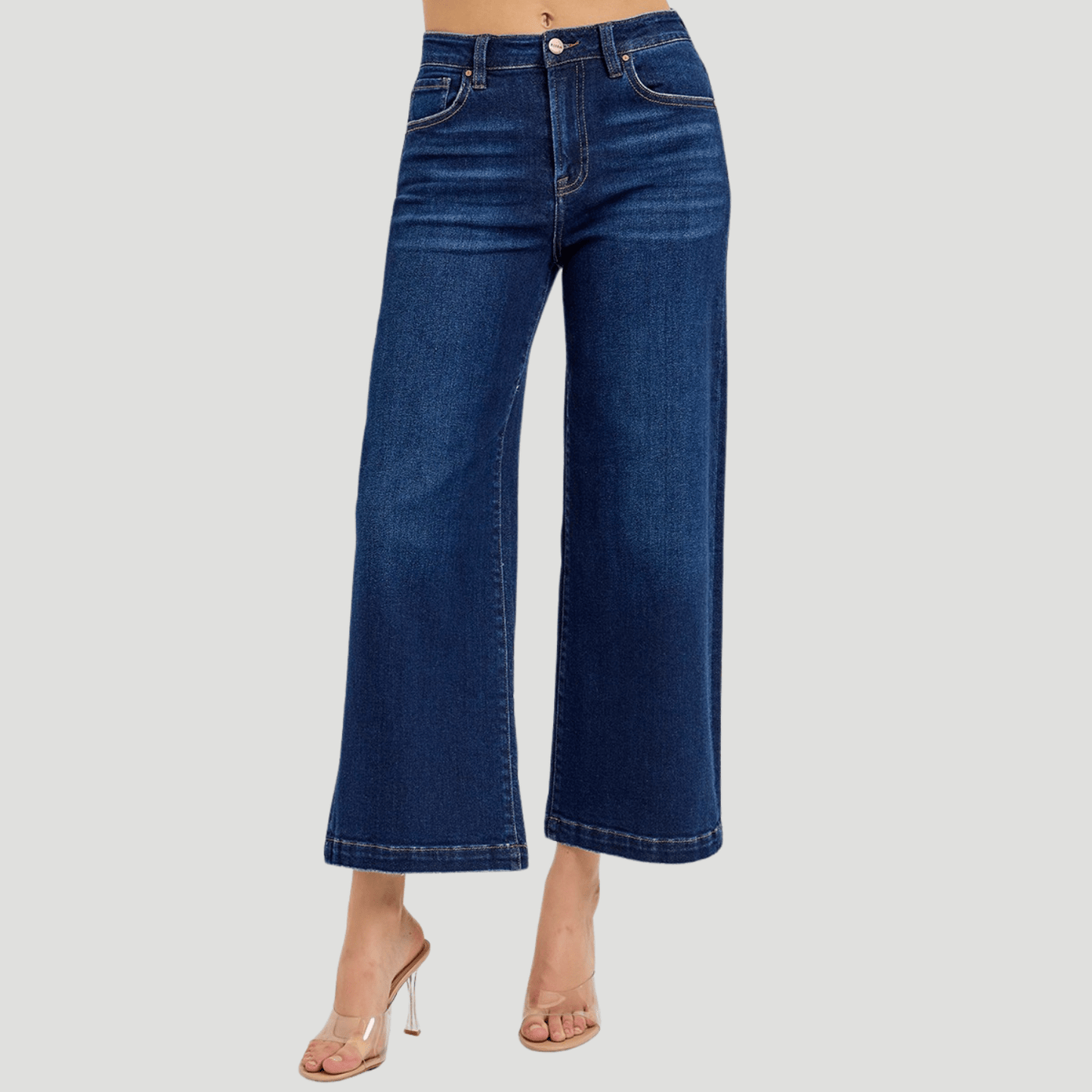 JEANS DARK DENIM HIGH RISE CROP WIDE JEANS