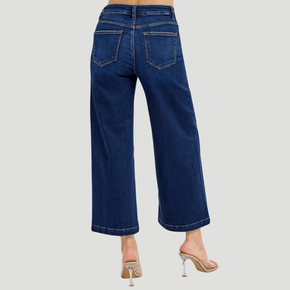 JEANS DARK DENIM HIGH RISE CROP WIDE JEANS