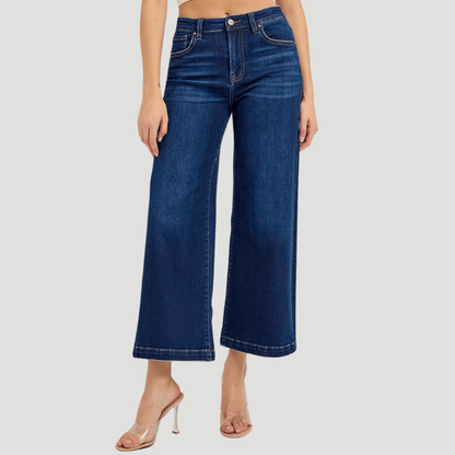 JEANS DARK DENIM HIGH RISE CROP WIDE JEANS