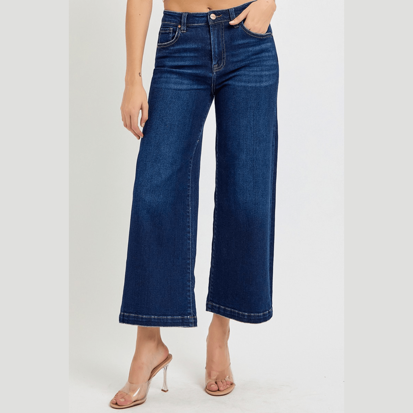 JEANS DARK DENIM HIGH RISE CROP WIDE JEANS