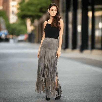 Faux suede fringe skirt for boho festival outfits
Suede fringe skirt for a vintage-inspired look
High-waisted faux suede skirt with fringe details
Fringe mini skirt for casual or evening wear
Faux suede fringe skirt for Western-themed fashion
Stylish boho fringe skirt for women
Brown faux suede skirt with fringe accents
Suede fringe skirt for a chic, retro vibe
Festival-ready fringe skirt in faux suede
Comfortable faux suede skirt with bohemian fringe