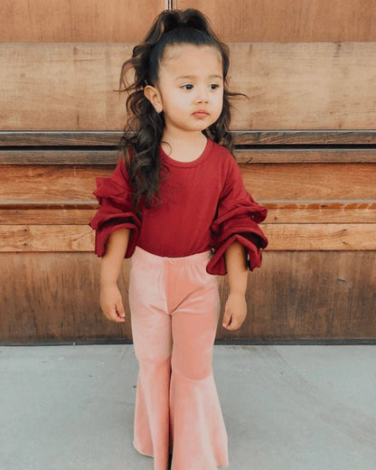 Pleated Velour Bell Bottoms - Lollipop Pink Boho Bell Bottom Pants