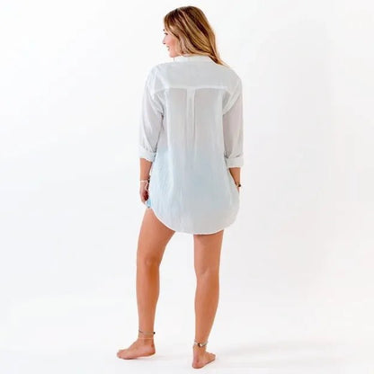 Boyfriend Button Up Stylish Boho Top Women's Boyfriend Button-Up Beach Cover Up